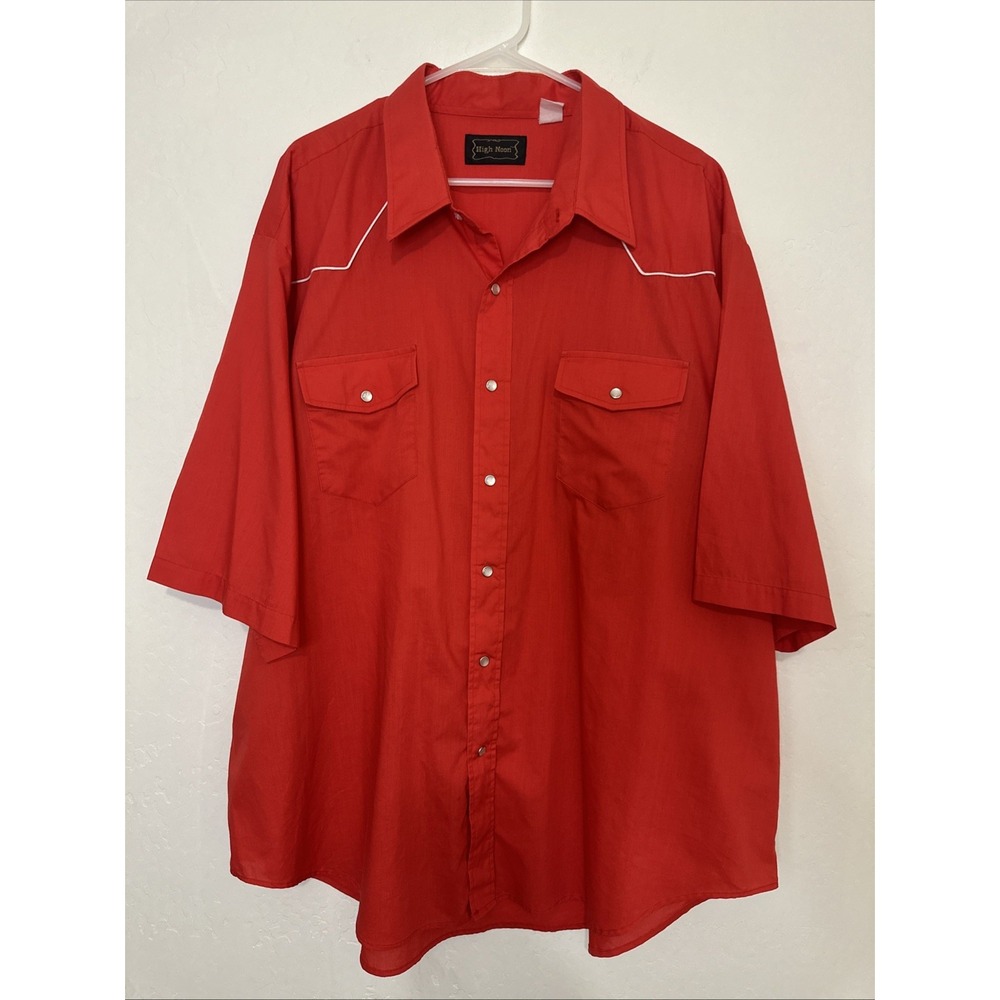 Vintage Western HIGH‎ NOON Short Sleeve Red White Pearl Snap Men 2XL XXL